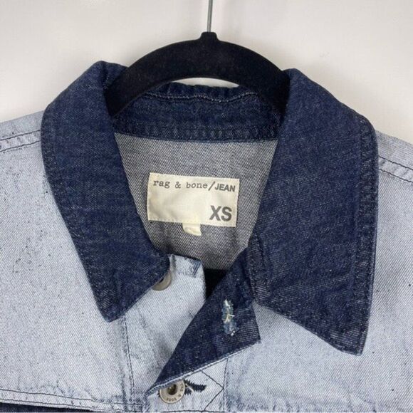 Rag & Bone Color Block Blue Denim Jean Vest Sleeveless Women's Size XS Oversized - Picture 3 of 10